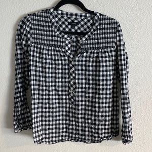 Smocked popover top in crinkle gingham Sm J. Crew